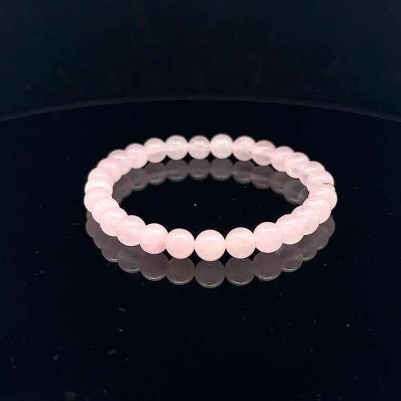Gemstones Rose Quartz 6mm Stretchable Bracelet 14k Gold Corrugated Bead Charm - Picture 5 of 6